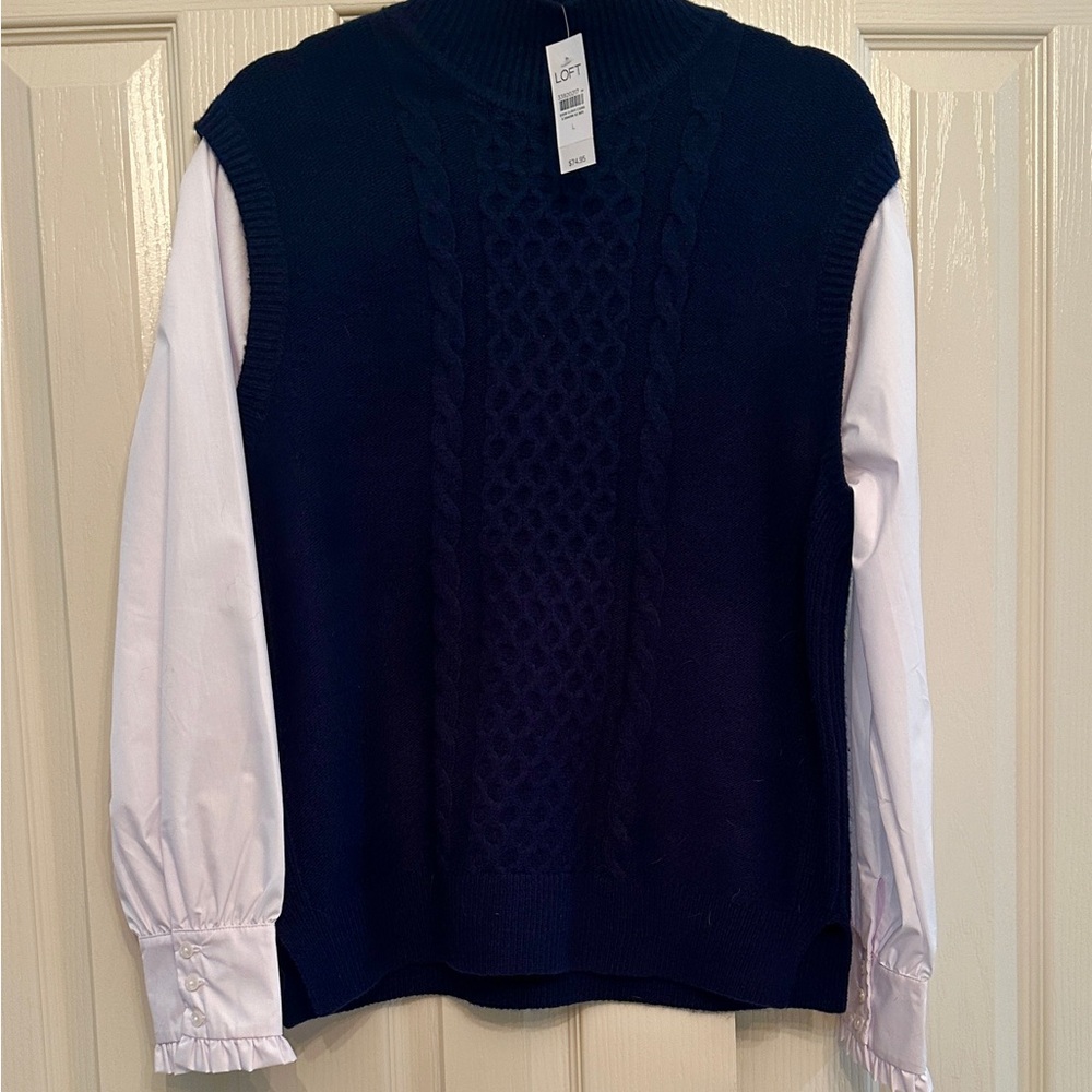 LOFT Dark Blue Cowl Neck Sweater Vest